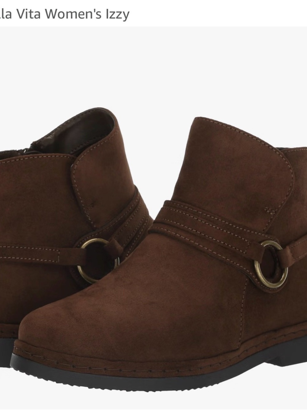 Bella Vita Brown Suede Ankle Booties with Ring Detail